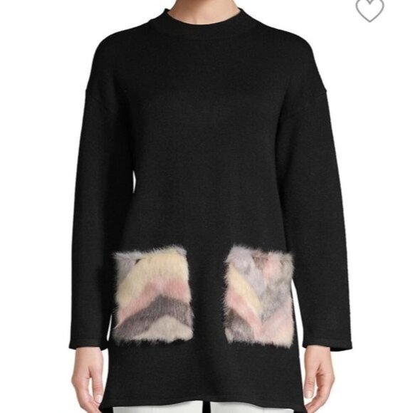 LEA & VIOLA Black Faux Fur Pocket Tunic Sweater - Picture 2 of 11